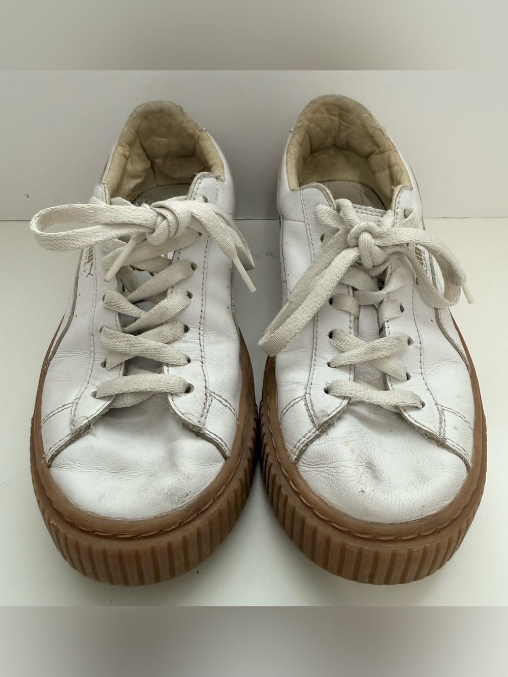 Puma White Leather Low-Top Sneaker with Brown Gum Platform - Picture 4 of 14